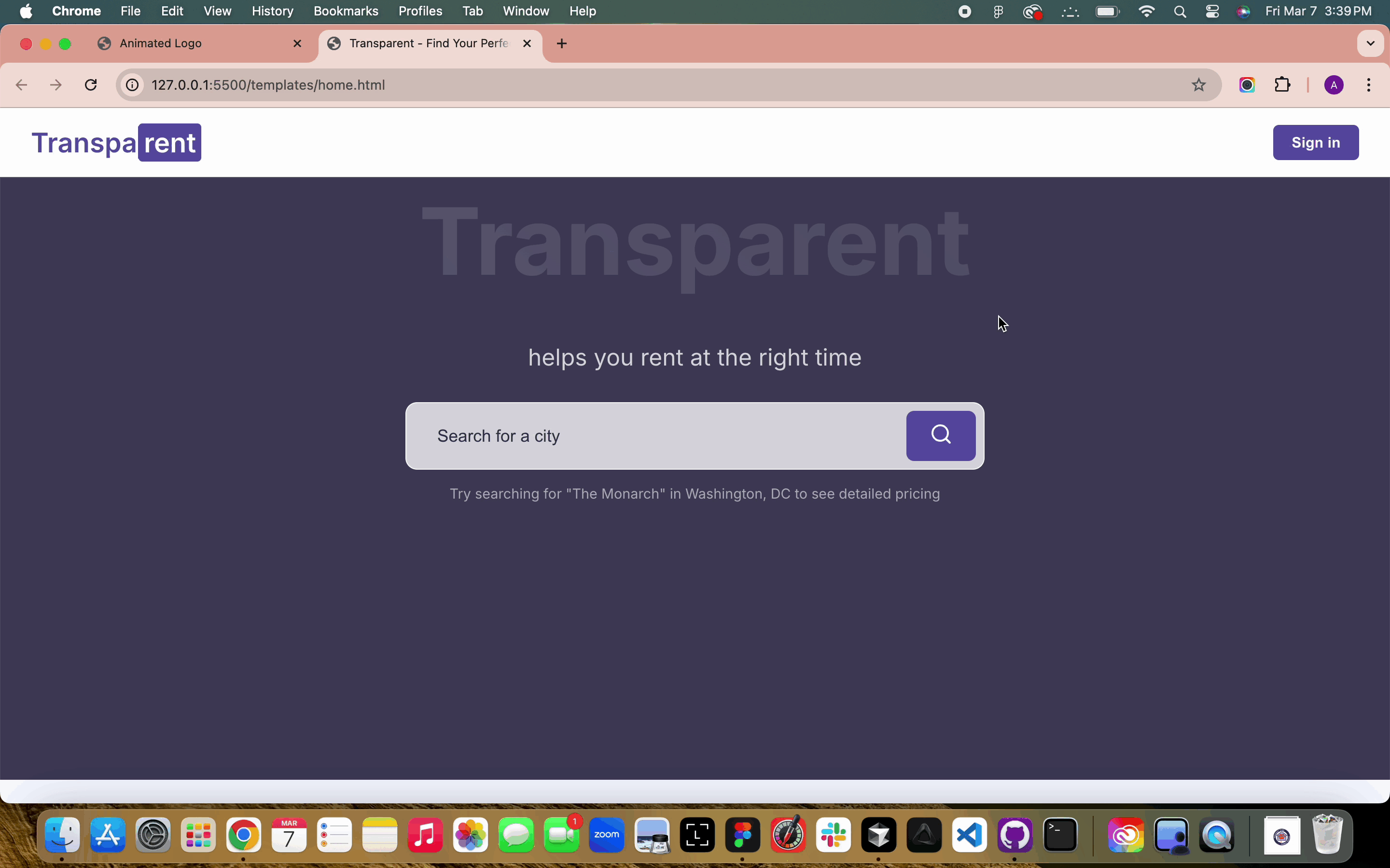 Initial Landing Page Option 1